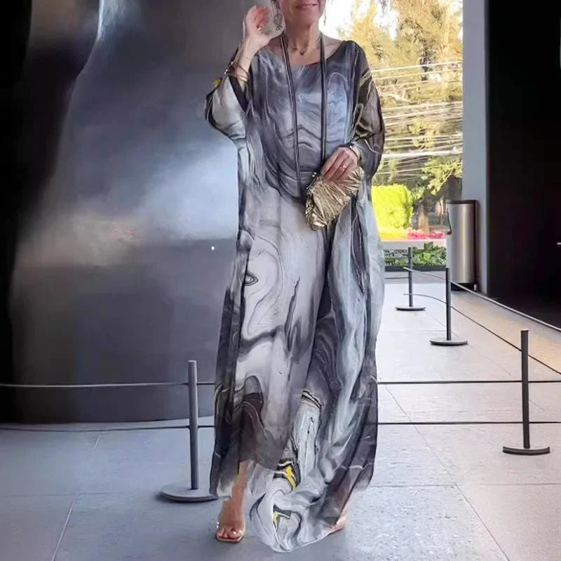 Elegant chiffon dress with marble-like print