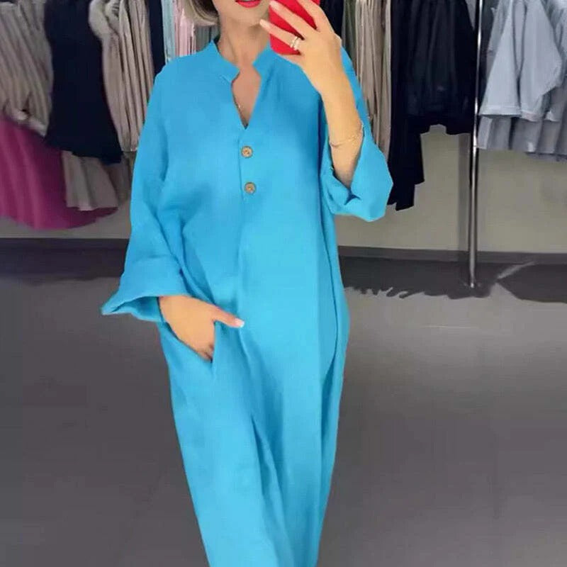 Women's long shirt dress with pockets