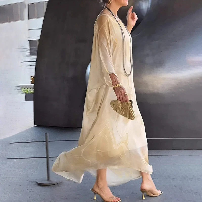 Elegant chiffon dress with marble-like print