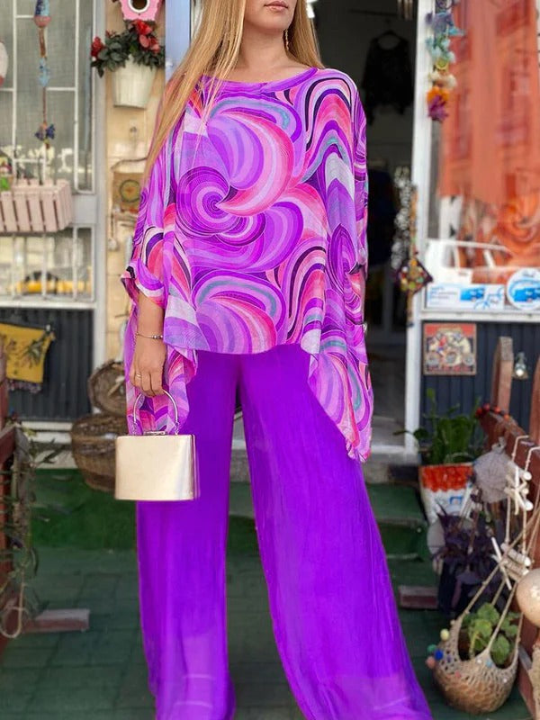 Chiffon Casual Round Neck Set
