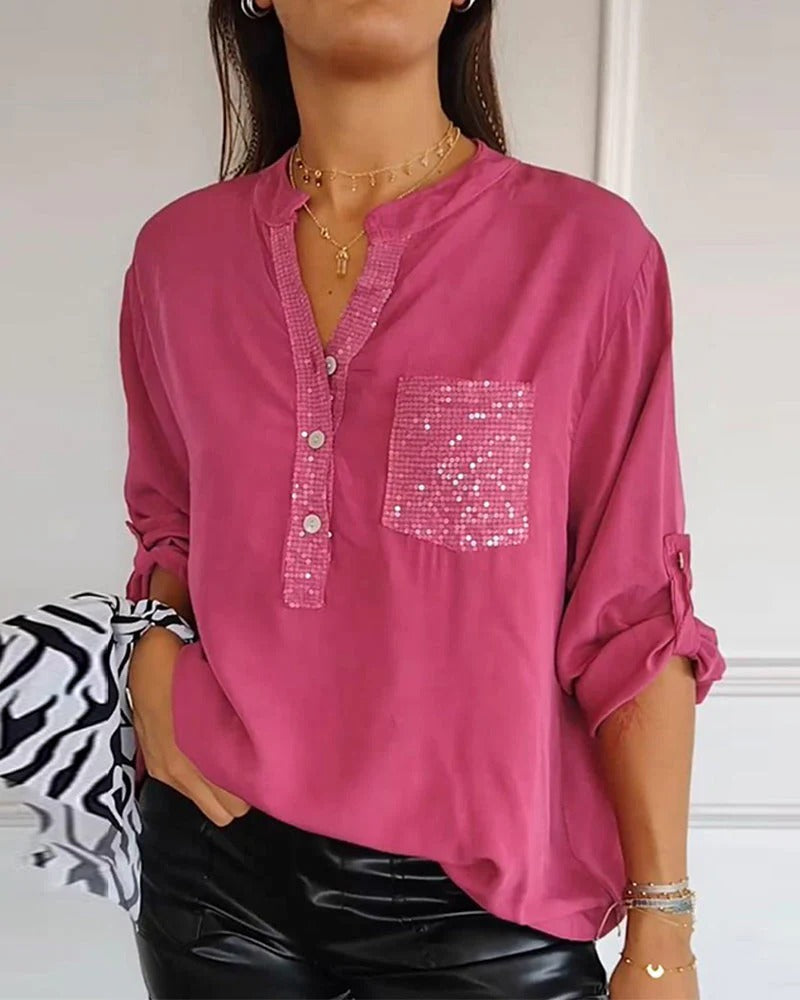 Loose sequin patchwork top