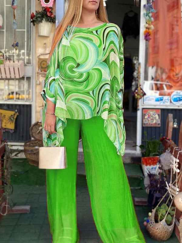 Chiffon Casual Round Neck Set