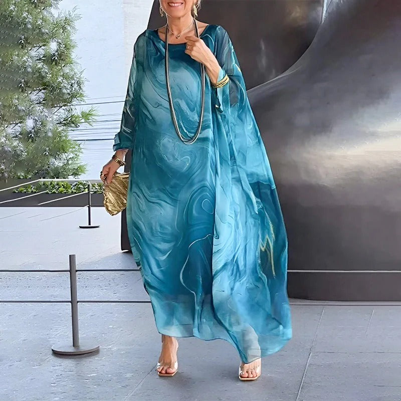 Elegant chiffon dress with marble-like print