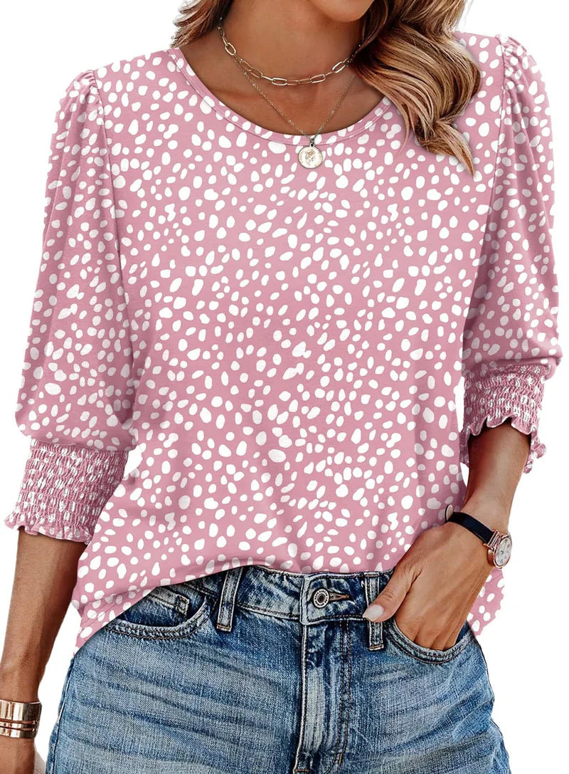 Elegant Smocked Cuff Blouse