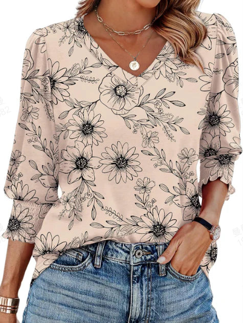 Elegant Smocked Cuff Blouse