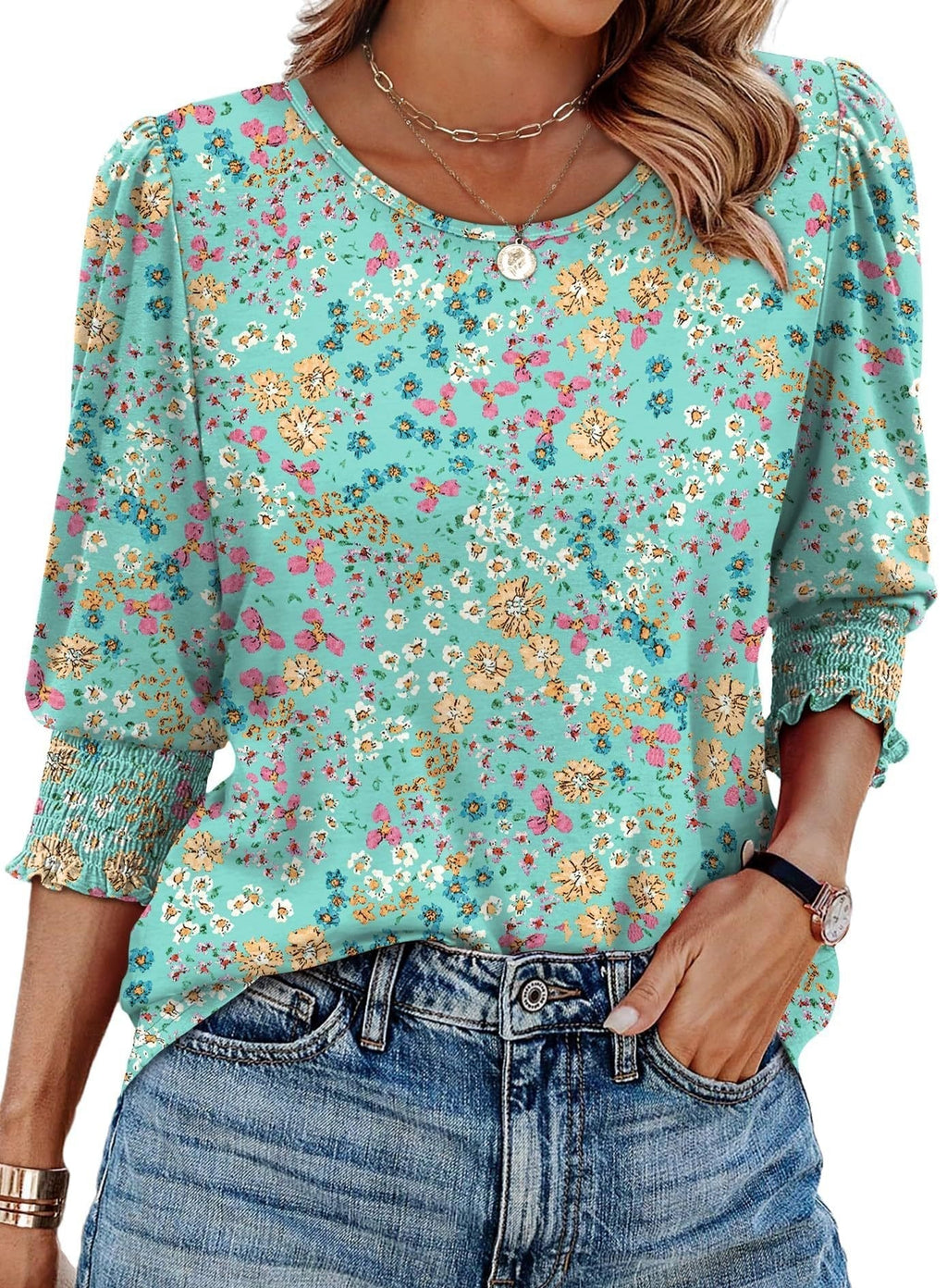 Elegant Smocked Cuff Blouse